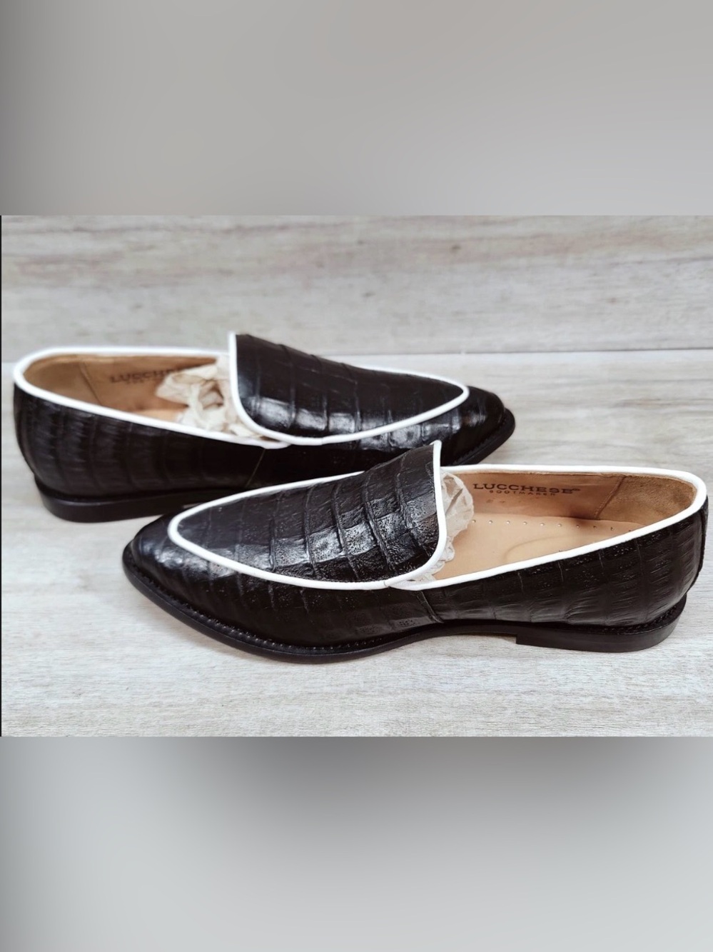 Lucchese Karmen Caiman  alligator slip on loafers